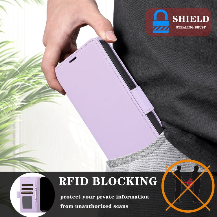 For Samsung Galaxy S25 / S24 5G Side Buckle RFID Anti-theft Leather Phone Case(Light Purple) - Galaxy S25 5G Cases by buy2fix | Online Shopping UK | buy2fix