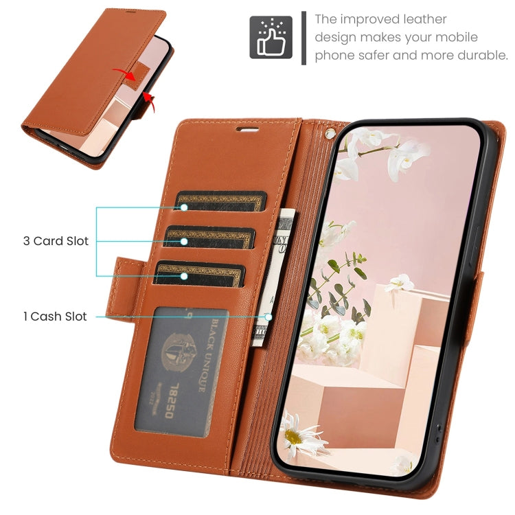 For Samsung Galaxy S25+ / S24+ 5G Side Buckle RFID Anti-theft Leather Phone Case(Brown) - Galaxy S25+ 5G Cases by buy2fix | Online Shopping UK | buy2fix