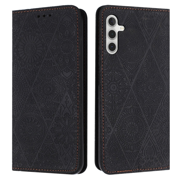 For Samsung Galaxy S25 5G Ethnic Embossed Adsorption Leather Phone Case(Black) - Galaxy S25 5G Cases by buy2fix | Online Shopping UK | buy2fix