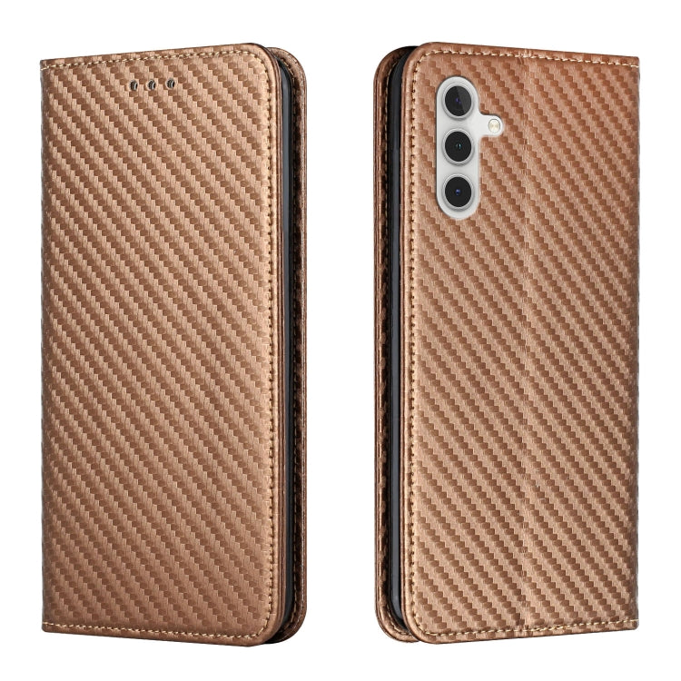 For Samsung Galaxy S25 5G Carbon Fiber Texture Magnetic Flip Leather Phone Case(Brown) - Galaxy S25 5G Cases by buy2fix | Online Shopping UK | buy2fix