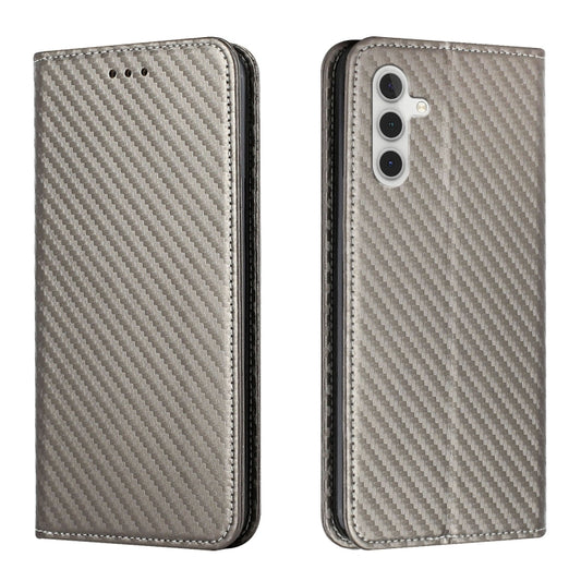 For Samsung Galaxy S25 5G Carbon Fiber Texture Magnetic Flip Leather Phone Case(Grey) - Galaxy S25 5G Cases by buy2fix | Online Shopping UK | buy2fix