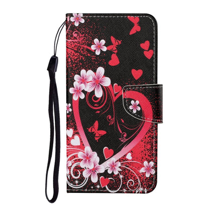 For Samsung Galaxy S25 5G Colored Drawing Pattern Leather Phone Case(Red Heart) - Galaxy S25 5G Cases by buy2fix | Online Shopping UK | buy2fix