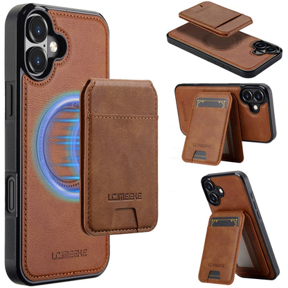 For iPhone 16 LC.IMEEKE L3 Series Detachable RFID Card Bag Magsafe Phone Case(Brown) - iPhone 16 Cases by LC.IMEEKE | Online Shopping UK | buy2fix