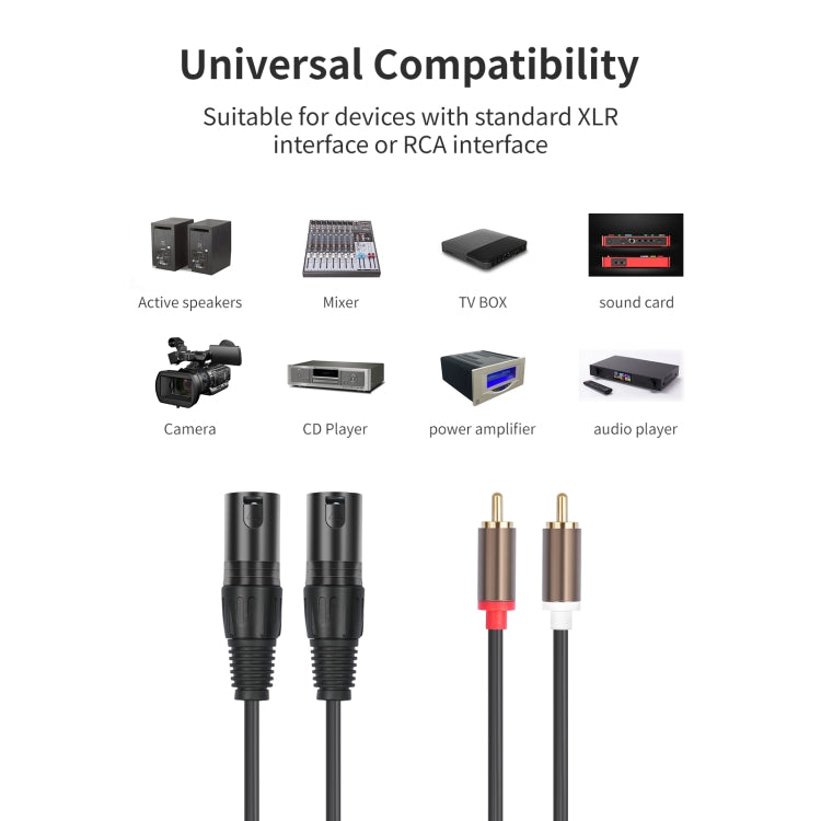 2 RCA Male to 2 XLR Male Audio Balance Cable, Length:1.5m(Black) - RCA Cable by buy2fix | Online Shopping UK | buy2fix