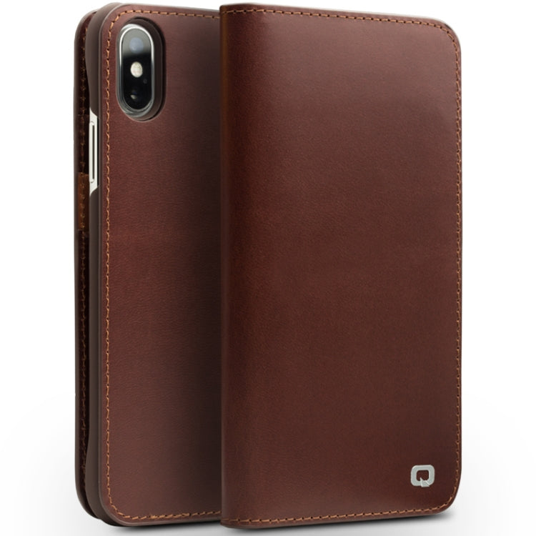 For iPhone X / XS QIALINO Crazy Horse Business Horizontal Flip Leather Case with Holder & Card Slots, Style:Without Buckle(Brown) - More iPhone Cases by QIALINO | Online Shopping UK | buy2fix