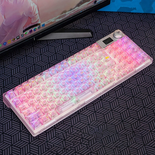 AULA F98 Pro 99 Keys Wired/2.4G/Bluetooth Three Model RGB Mechanical Keyboard, Shaft:Ice Soul Shaft(Transparent Pink) - Wireless Keyboard by AULA | Online Shopping UK | buy2fix