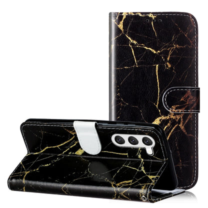 For Samsung Galaxy S25 5G Colored Drawing Marble Pattern Leather Phone Case(Black Gold Marble) - Galaxy S25 5G Cases by buy2fix | Online Shopping UK | buy2fix