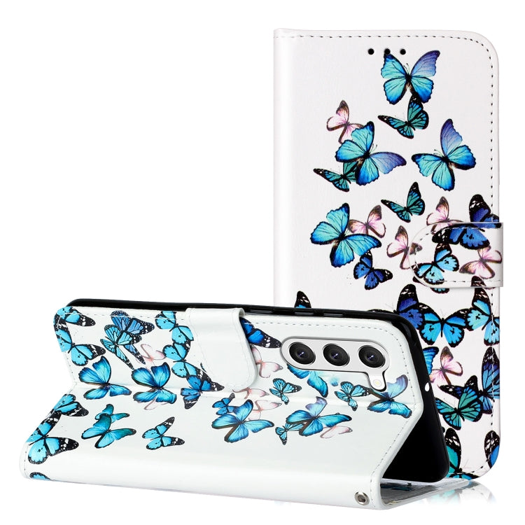 For Samsung Galaxy S25+ 5G Colored Drawing Marble Pattern Leather Phone Case(Little Blue Butterflies) - Galaxy S25+ 5G Cases by buy2fix | Online Shopping UK | buy2fix