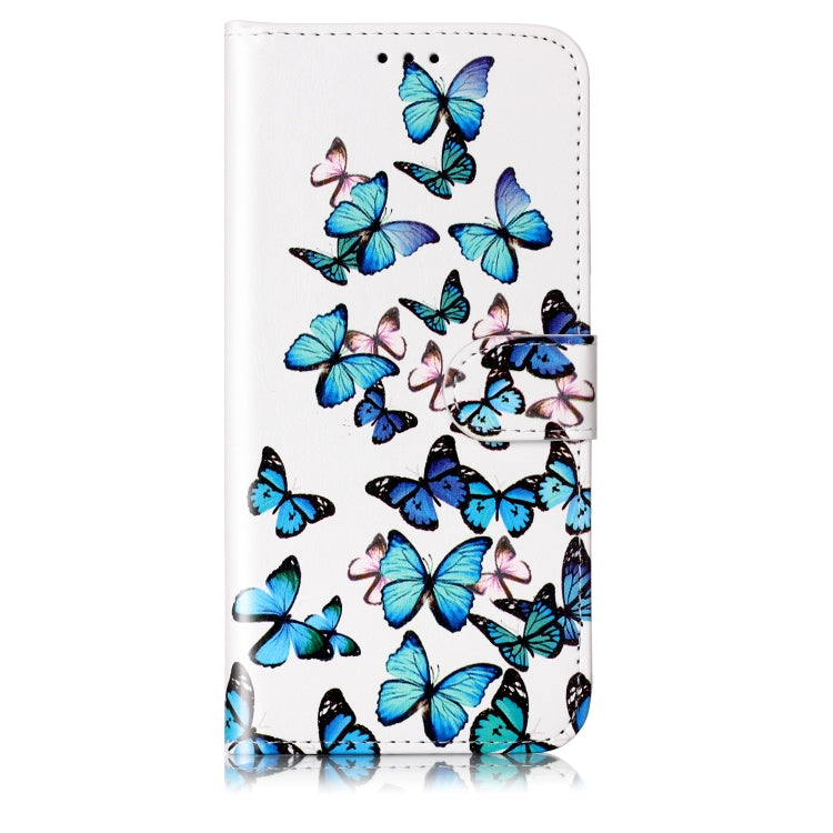 For Samsung Galaxy S25 Ultra 5G Colored Drawing Marble Pattern Leather Phone Case(Little Blue Butterflies) - Galaxy S25 Ultra 5G Cases by buy2fix | Online Shopping UK | buy2fix