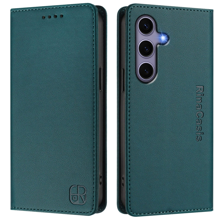 For Samsung Galaxy S24 / S25 5G RC01 Dual-Folded Magnetic Suction RFID Leather Phone Case(Dark Green) - Galaxy S25 5G Cases by buy2fix | Online Shopping UK | buy2fix