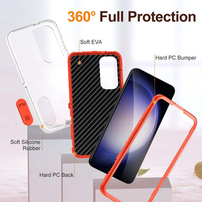 For Samsung Galaxy S24 / S25 5G Rugged PC Hybrid Silicone Phone Case with Holder(Transparent+Orange) - Galaxy S25 5G Cases by buy2fix | Online Shopping UK | buy2fix