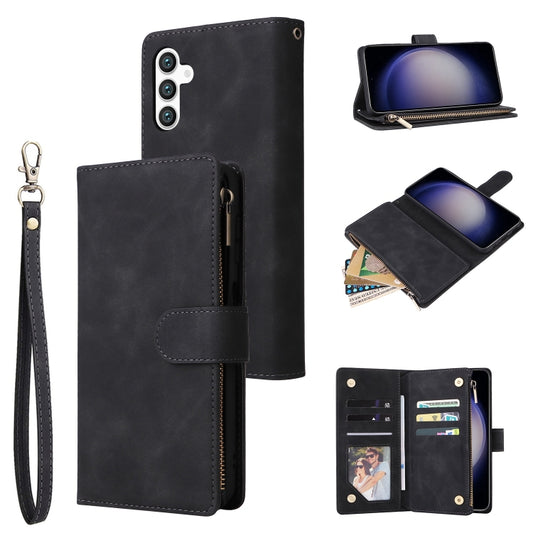 For Samsung Galaxy S25 5G Multifunctional Frosted Zipper Wallet Leather Phone Case(Black) - Galaxy S25 5G Cases by buy2fix | Online Shopping UK | buy2fix