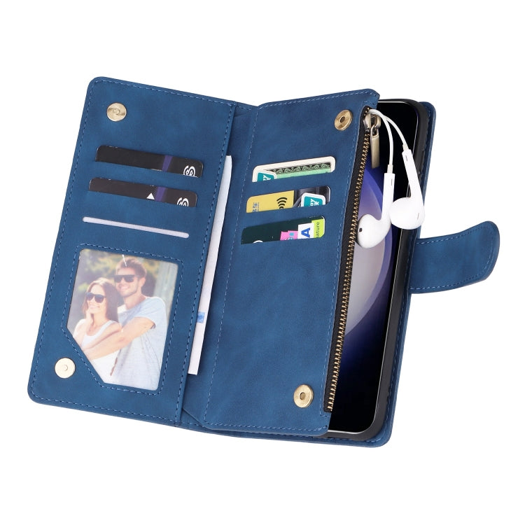 For Samsung Galaxy S25 5G Multifunctional Frosted Zipper Wallet Leather Phone Case(Blue) - Galaxy S25 5G Cases by buy2fix | Online Shopping UK | buy2fix