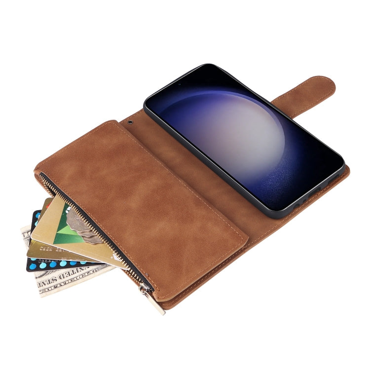 For Samsung Galaxy S25 5G Multifunctional Frosted Zipper Wallet Leather Phone Case(Brown) - Galaxy S25 5G Cases by buy2fix | Online Shopping UK | buy2fix