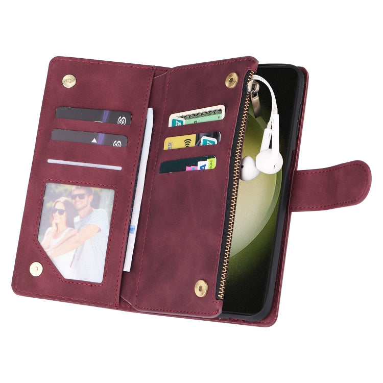 For Samsung Galaxy S25+ 5G Multifunctional Frosted Zipper Wallet Leather Phone Case(Wine Red) - Galaxy S25+ 5G Cases by buy2fix | Online Shopping UK | buy2fix