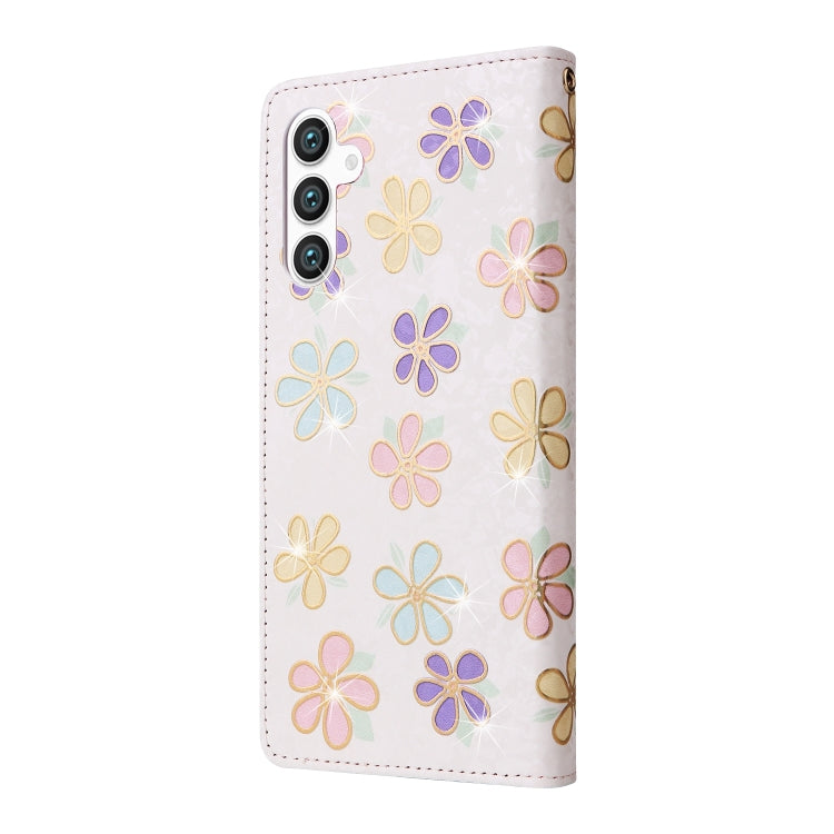 For Samsung Galaxy S25 5G Bronzing Painting RFID Leather Phone Case(Bloosoming Flower) - Galaxy S25 5G Cases by buy2fix | Online Shopping UK | buy2fix