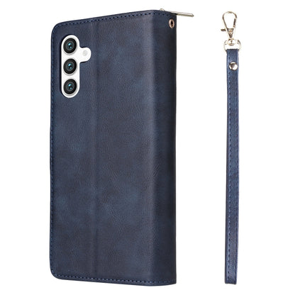 For Samsung Galaxy S25 5G 9-Card Slots Zipper Wallet Bag Leather Phone Case(Blue) - Galaxy S25 5G Cases by buy2fix | Online Shopping UK | buy2fix