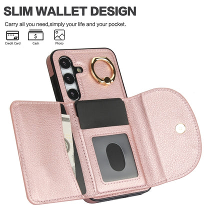 For Samsung Galaxy S25+ 5G Ring Holder Card Bag Skin Feel Phone Case(Rose Gold) - Galaxy S25+ 5G Cases by buy2fix | Online Shopping UK | buy2fix