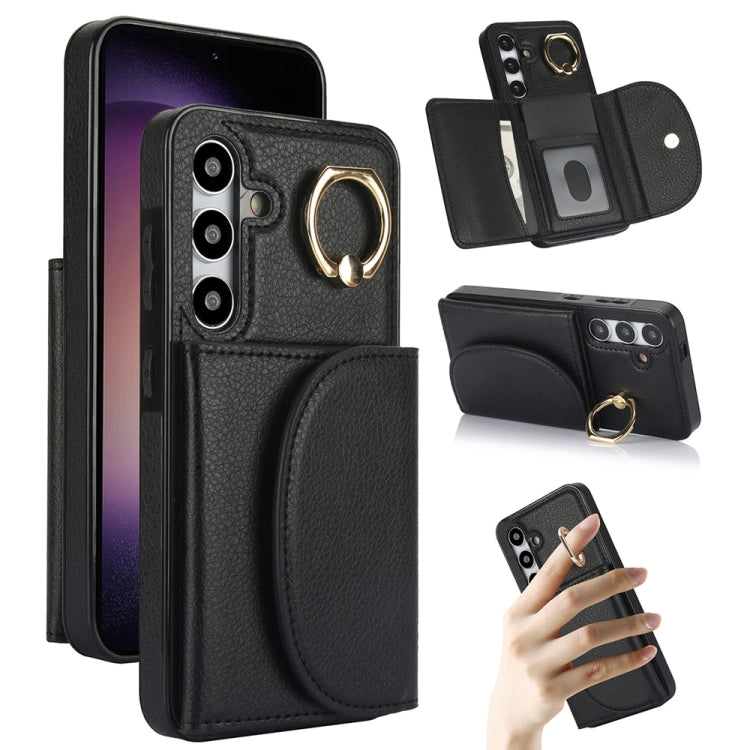 For Samsung Galaxy S25+ 5G Ring Holder Card Bag Skin Feel Phone Case(Black) - Galaxy S25+ 5G Cases by buy2fix | Online Shopping UK | buy2fix