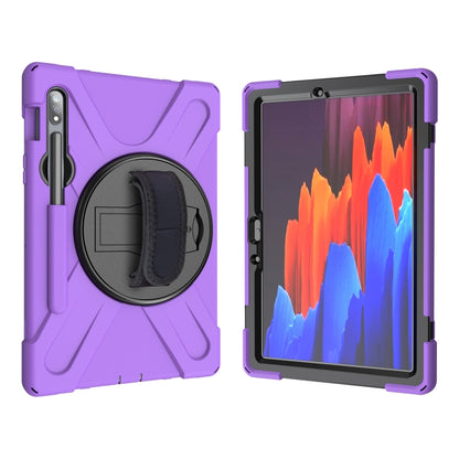 For Samsung Galaxy Tab S9 / Galaxy Tab S8 / Galaxy Tab S7 (2020) T870 Shockproof Colorful Silicone + PC Protective Case with Holder & Shoulder Strap & Hand Strap & Pen Slot(Purple) - Galaxy Tab S8 Cases by buy2fix | Online Shopping UK | buy2fix