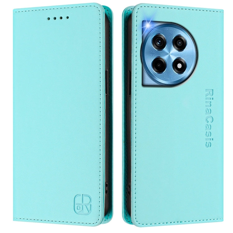 For OnePlus 12 Global RC01 Dual-Folded Magnetic Suction RFID Leather Phone Case(Mint Green) - OnePlus Cases by buy2fix | Online Shopping UK | buy2fix