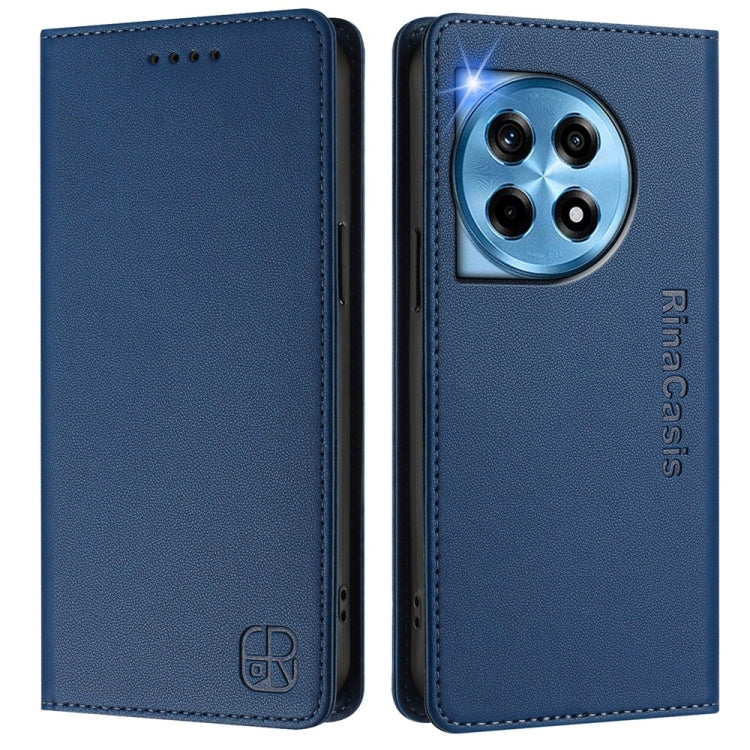 For OnePlus 12 Global RC01 Dual-Folded Magnetic Suction RFID Leather Phone Case(Dark Blue) - OnePlus Cases by buy2fix | Online Shopping UK | buy2fix