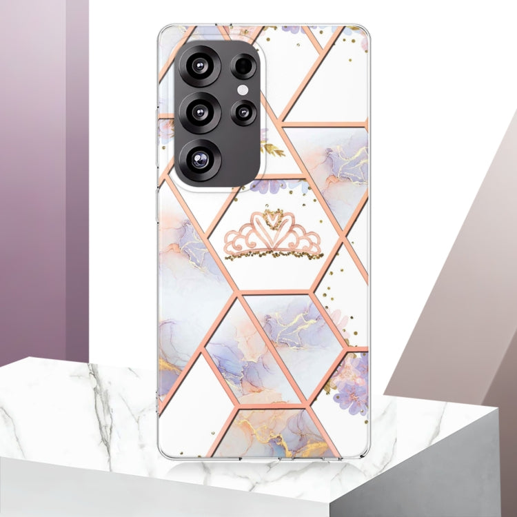 For Samsung Galaxy S25 Ultra 5G Splicing Marble Flower IMD TPU Phone Case(Crown) - Galaxy S25 Ultra 5G Cases by buy2fix | Online Shopping UK | buy2fix