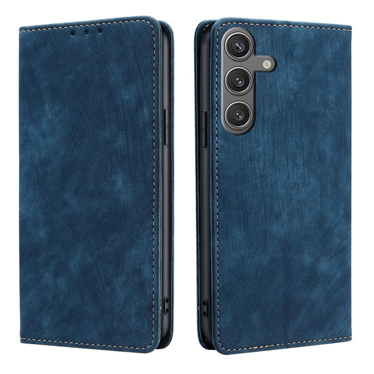 For Samsung Galaxy S25 5G RFID Anti-theft Brush Magnetic Leather Phone Case(Blue) - Galaxy S25 5G Cases by buy2fix | Online Shopping UK | buy2fix