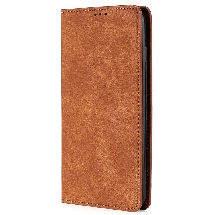 For Samsung Galaxy S25+ 5G Skin Feel Magnetic Leather Phone Case(Light Brown) - Galaxy S25+ 5G Cases by buy2fix | Online Shopping UK | buy2fix