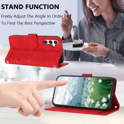 For Samsung Galaxy S25 5G Tulips Embossed Leather Phone Case with Lanyard(Red) - Galaxy S25 5G Cases by buy2fix | Online Shopping UK | buy2fix