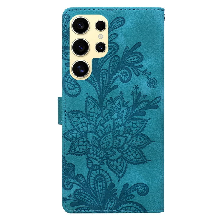 For Samsung Galaxy S25 Ultra 5G Lace Floral Embossed Magnetic Buckle PU Phone Case With Wrist Strap(Green) - Galaxy S25 Ultra 5G Cases by buy2fix | Online Shopping UK | buy2fix