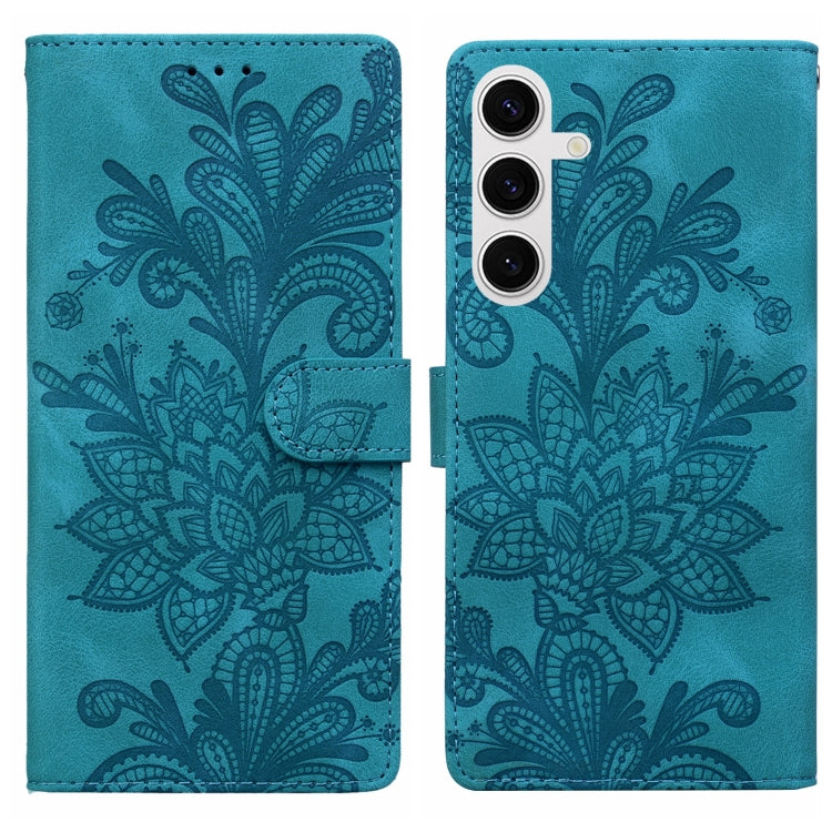 For Samsung Galaxy S25 5G Lace Floral Embossed Magnetic Buckle PU Phone Case With Wrist Strap(Green) - Galaxy S25 5G Cases by buy2fix | Online Shopping UK | buy2fix