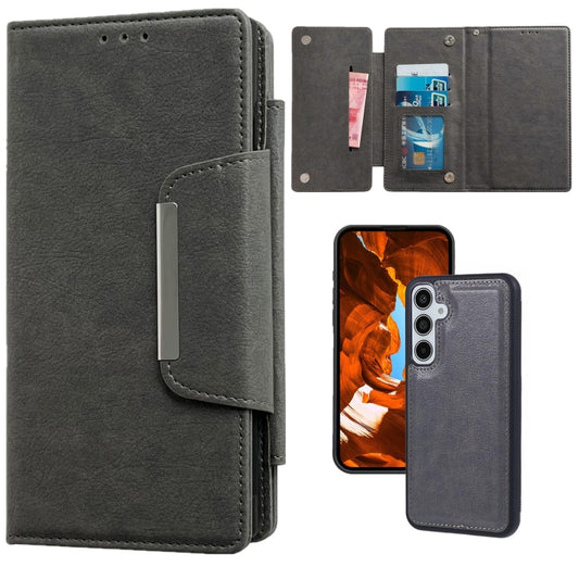 For Samsung Galaxy S25+ 5G Multifunctional 7-Card Wallet Leather Phone Case(Grey) - Galaxy S25+ 5G Cases by buy2fix | Online Shopping UK | buy2fix