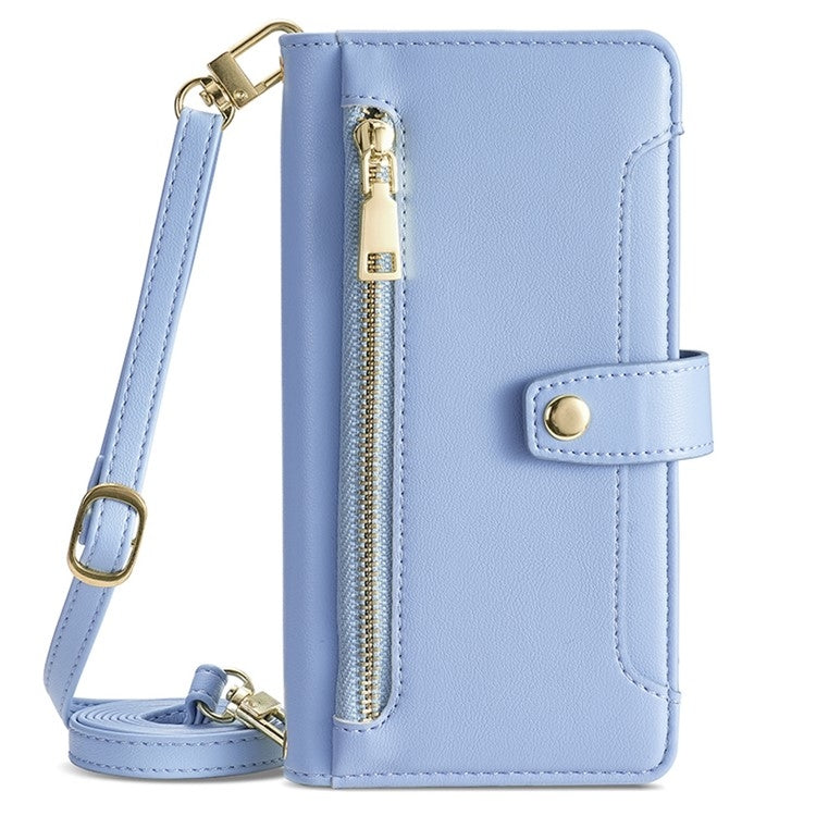 For Samsung Galaxy S25 5G Sheep Texture Cross-body Zipper Wallet Leather Phone Case(Blue) - Galaxy S25 5G Cases by buy2fix | Online Shopping UK | buy2fix