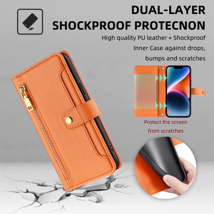 For Samsung Galaxy S25+ 5G Sheep Texture Cross-body Zipper Wallet Leather Phone Case(Orange) - Galaxy S25+ 5G Cases by buy2fix | Online Shopping UK | buy2fix