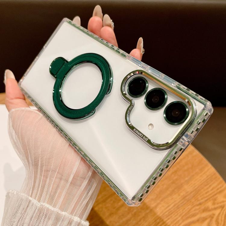 For Samsung Galaxy S25+ 5G Transparent MagSafe Holder Phone Case with Lens Film(Green) - Galaxy S25+ 5G Cases by buy2fix | Online Shopping UK | buy2fix