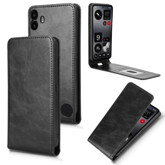 For Nothing CMF Phone 1 Magnetic Vertical Flip Leather Phone Case(Black) - More Brand by buy2fix | Online Shopping UK | buy2fix