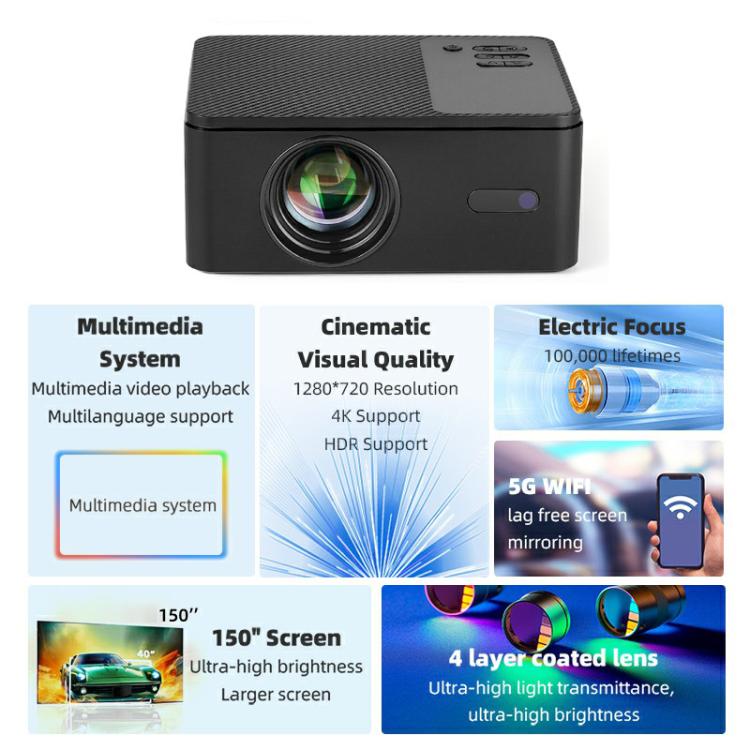 AUN A32 1280x720P 200ANSI D3100 CPU WIFI Display Smart Projector, UK Plug(Black) - LED Projector by AUN | Online Shopping UK | buy2fix