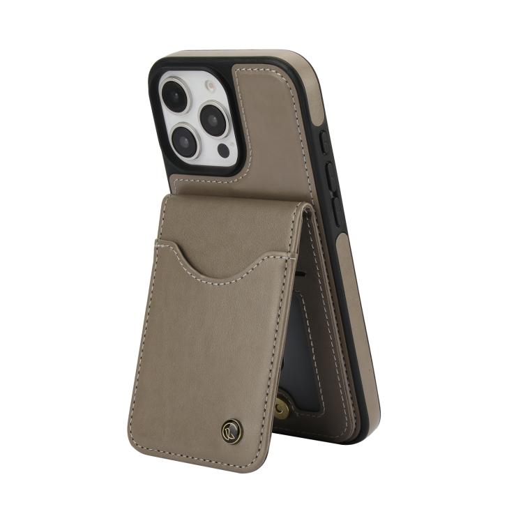 For iPhone 16 Pro AwQuer Vertical Flip Card Bag Holder Leather Phone Case(Grey) - iPhone 16 Pro Cases by Awquer | Online Shopping UK | buy2fix