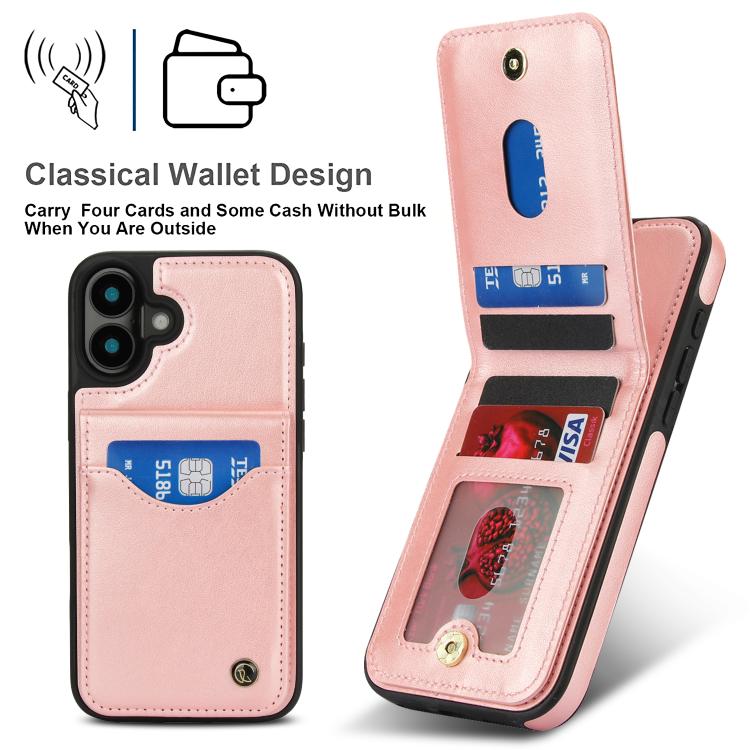 For iPhone 16 AwQuer Vertical Flip Card Bag Holder Leather Phone Case(Rose Gold) - iPhone 16 Cases by Awquer | Online Shopping UK | buy2fix