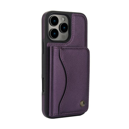 For iPhone 16 Pro AwQuer Horizontal Flip Card Bag Holder Leather Phone Case(Dark Purple) - iPhone 16 Pro Cases by Awquer | Online Shopping UK | buy2fix