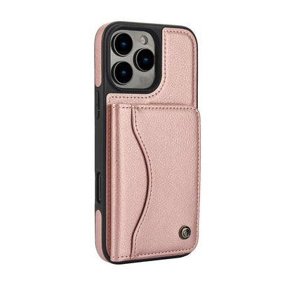 For iPhone 16 Pro AwQuer Horizontal Flip Card Bag Holder Leather Phone Case(Rose Gold) - iPhone 16 Pro Cases by Awquer | Online Shopping UK | buy2fix