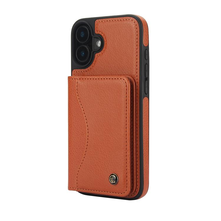 For iPhone 16 AwQuer Horizontal Flip Card Bag Holder Leather Phone Case(Brown) - iPhone 16 Cases by Awquer | Online Shopping UK | buy2fix