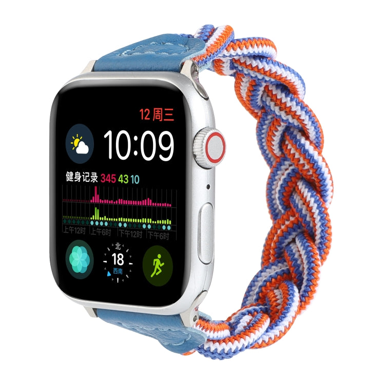 Elastic Woven Watch Band For Apple Watch Ultra 49mm&Watch Ultra 2 49mm / Series 9&8&7 45mm / SE 3&SE 2&6&SE&5&4 44mm / 3&2&1 42mm, Length:130mm(Blue White Orange) - Watch Bands by buy2fix | Online Shopping UK | buy2fix