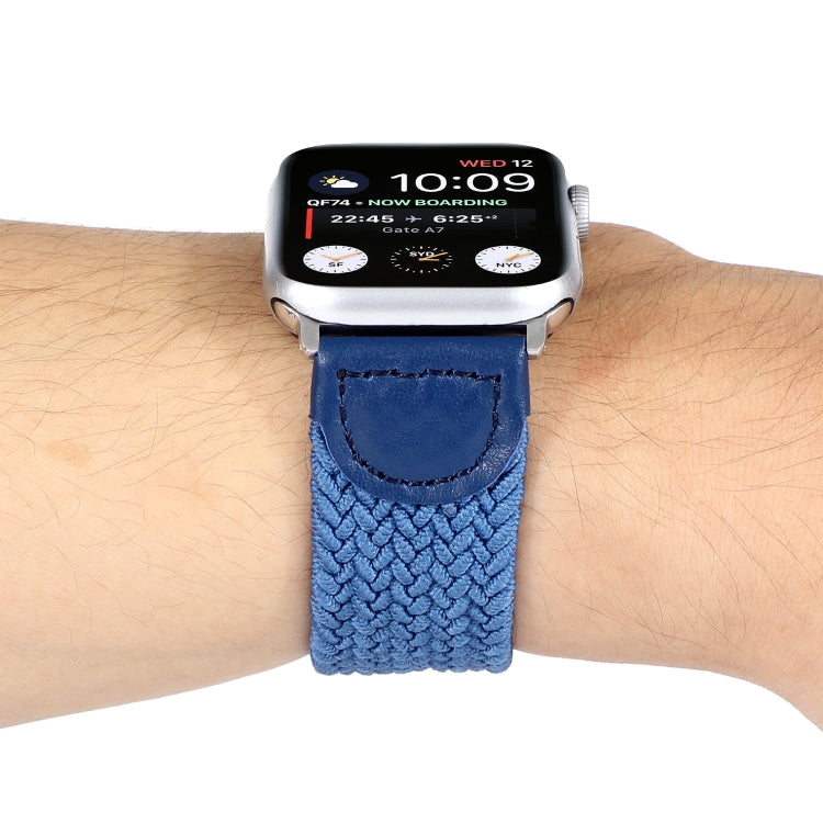 Nylon + Leather Braided Watch Band For Apple Watch Ultra 49mm&Watch Ultra 2 49mm / Series 9&8&7 45mm / SE 3&SE 2&6&SE&5&4 44mm / 3&2&1 42mm, Size:L(Blue) - Watch Bands by buy2fix | Online Shopping UK | buy2fix