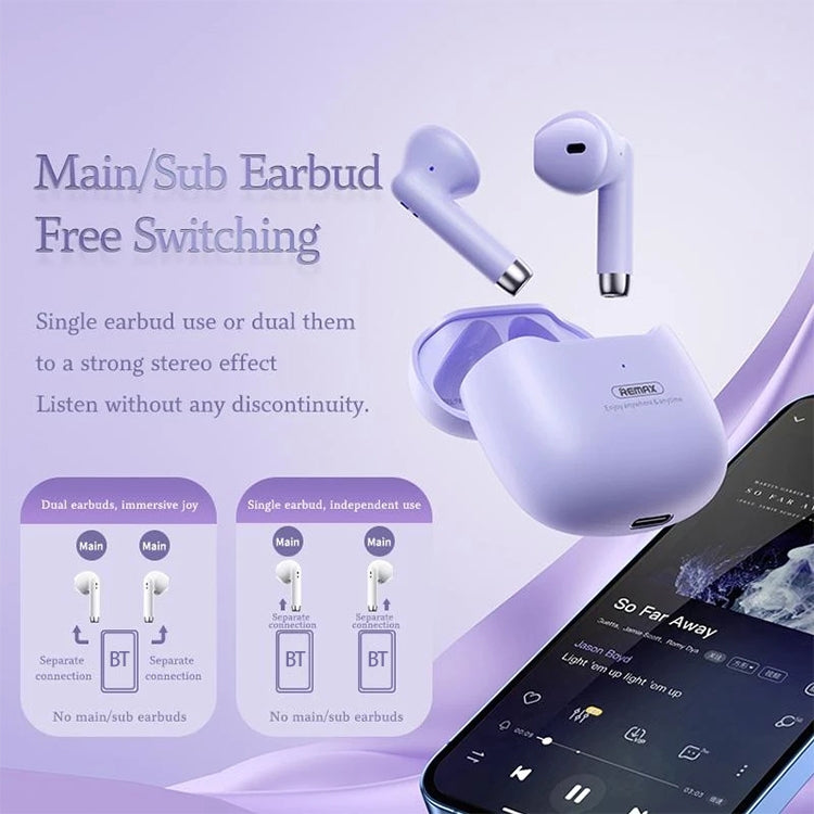 REMAX TWS-19 Semi In-ear Dual Host Wireless Bluetooth Earphones (Purple) - TWS Earphone by REMAX | Online Shopping UK | buy2fix