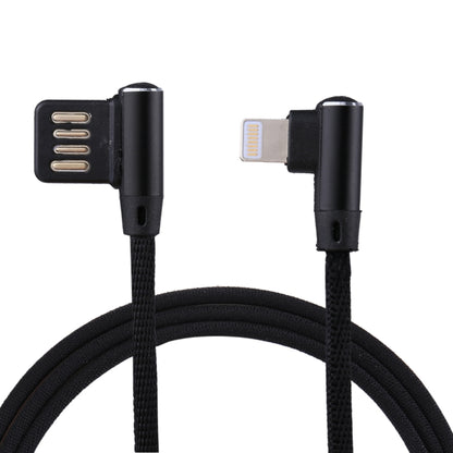 1m 2.4A Output USB to 8 Pin Double Elbow Design Nylon Weave Style Data Sync Charging Cable(Black) - Normal Style Cable by buy2fix | Online Shopping UK | buy2fix