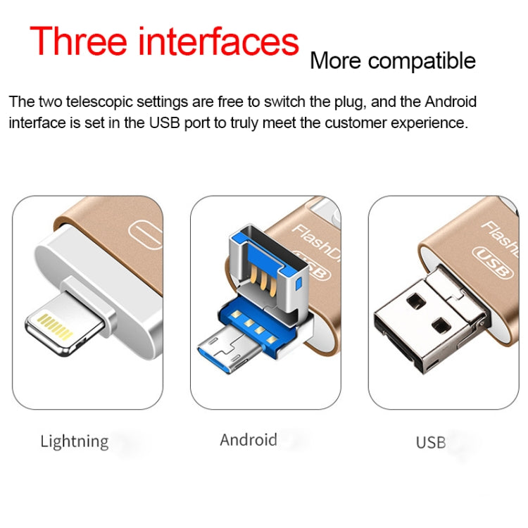 32GB USB 3.0 + 8 Pin + Mirco USB Android iPhone Computer Dual-use Metal Flash Drive (Gold) - U Disk & Card Reader by buy2fix | Online Shopping UK | buy2fix