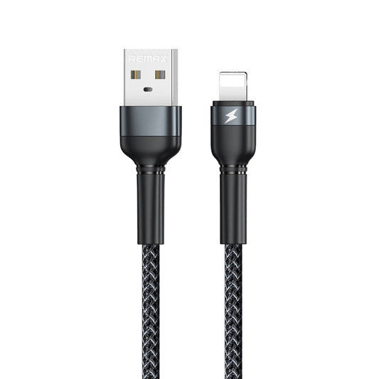REMAX RC-124i 1m 2.4A USB to 8 Pin Aluminum Alloy Braid Fast Charging Data Cable for iPhone, iPad(Black) - Normal Style Cable by REMAX | Online Shopping UK | buy2fix