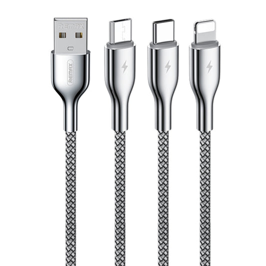 REMAX RC-092th Kingpin Series 3.1A 3 in 1 USB to Micro USB + Type-C + 8 Pin Charging Cable, Cable Length: 1.2m(Silver) - Multifunction Cable by REMAX | Online Shopping UK | buy2fix